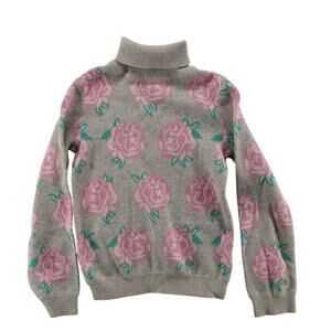 Mishoo by Yishion Gray Turtleneck Sweater with Pink Floral Knit – Size 122 (7Y)
